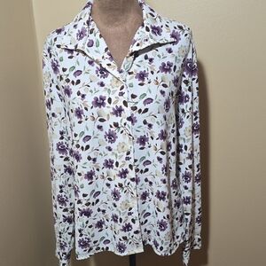 Purple Floral Button Down Shirt for Women